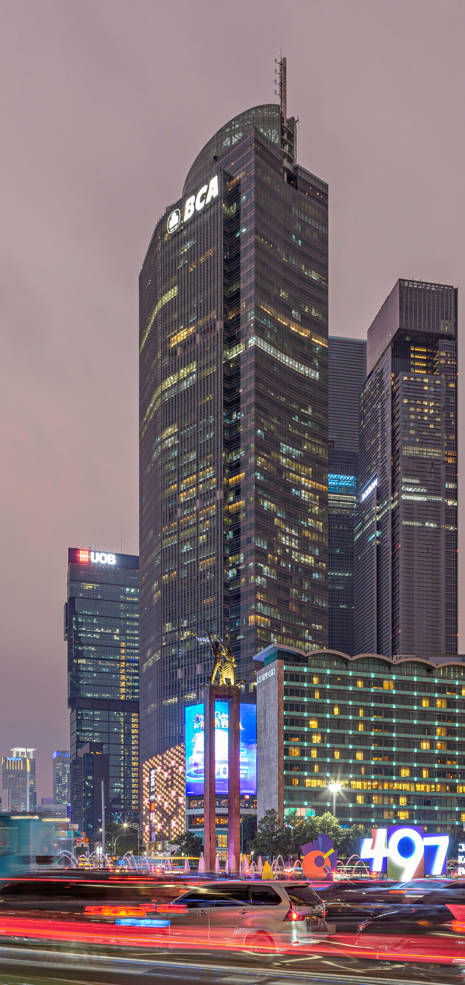 Menara BCA, Jakarta - Night view across Bundaran HI. © Mathias Beinling