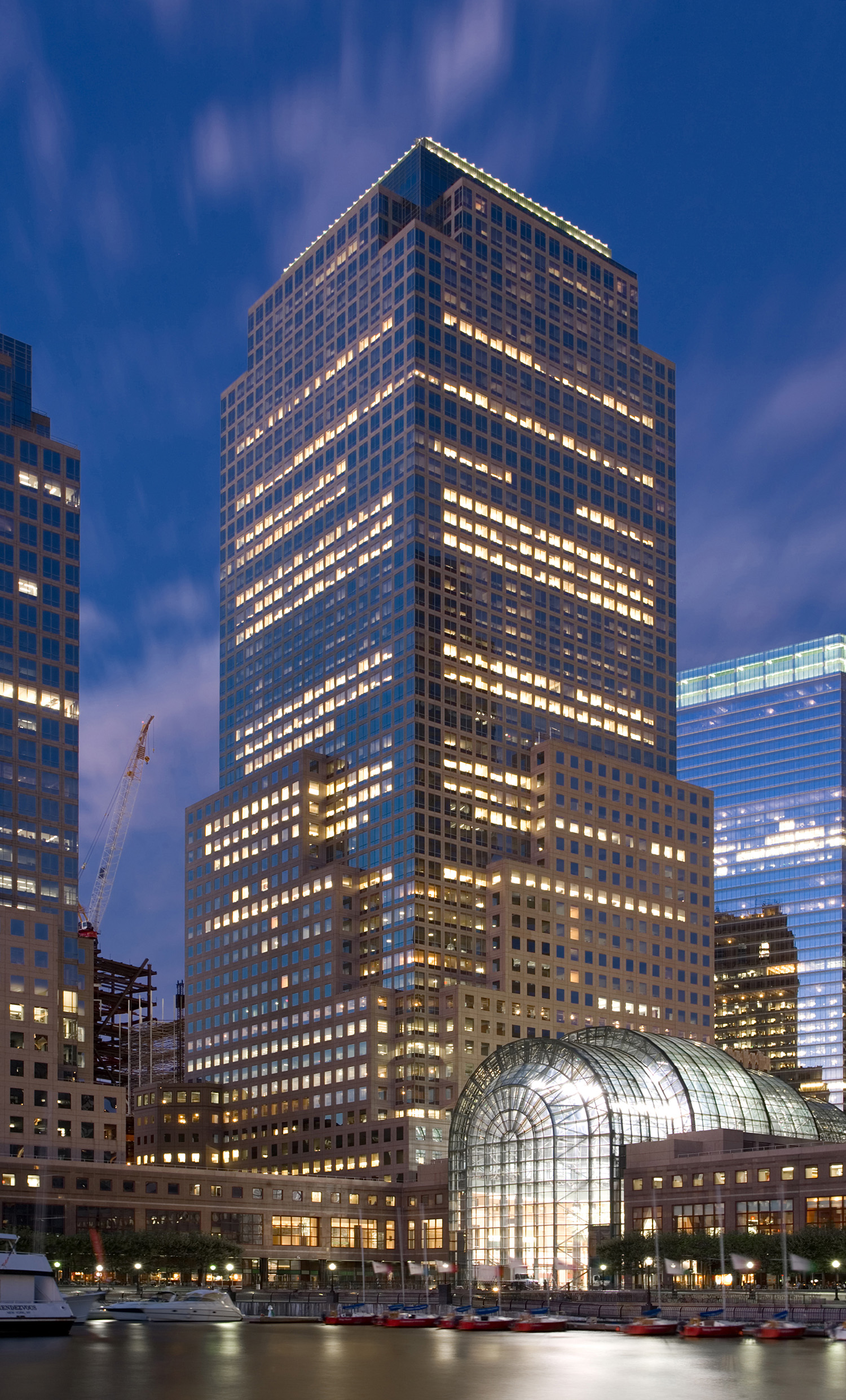 Three World Financial Center - Night view from the west