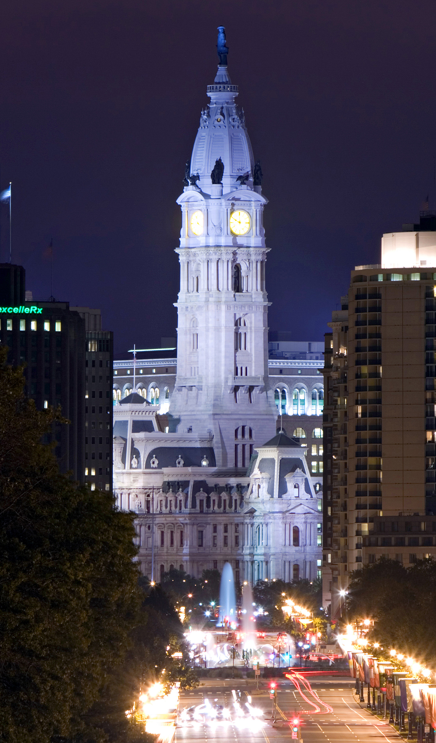 Philadelphia City Hall - Night view from Philadelphia Museum of Art